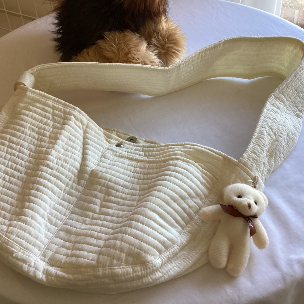 Cream Quilted Pet Sling Carrier - Comfortable Hands-Free Dog Carrier #C - Picture 6 of 9